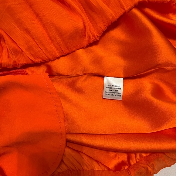 Alice + Olivia 100% SILK Chiffon Orange Sleeveless Bubble Dress SZ L - Picture 9 of 16